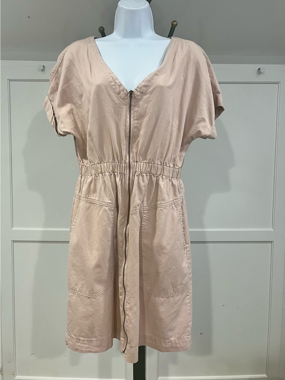 Universal Threads S Blush Pink Zip Front Utility Dress | Short Sleeve w/pockets
